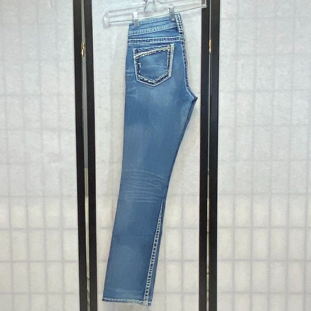 Silver Suki Faded Distressed Boot Cut Denim Jeans 27 Embroidered Jeweled - Picture 6 of 15